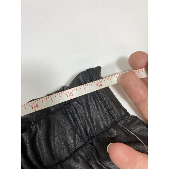 NWT Athleta Gleam Shorts Black Large Relaxed Pull On Elastic Waist Faux Leather - Picture 5 of 15